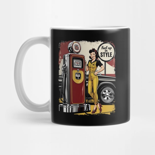 Fuel Up in Style Retro Gas Station Pin-Up by Mara Bun